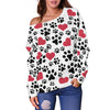 Women`s Off Shoulder Sweater Dog Paw Prints | Premium Ladies Sweater - The TC Shop