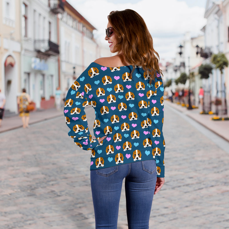 Dog Hearts Off Shoulder Sweater - The TC Shop