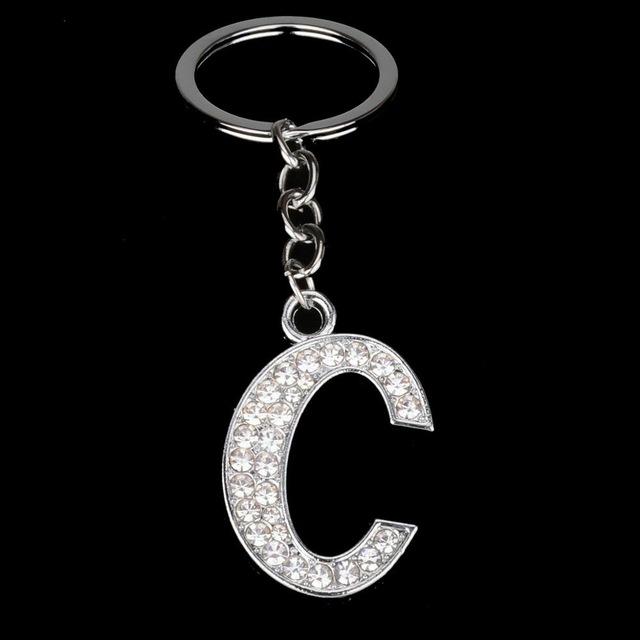 Name Latter Silver Rhinestone Keychain - The TC Shop