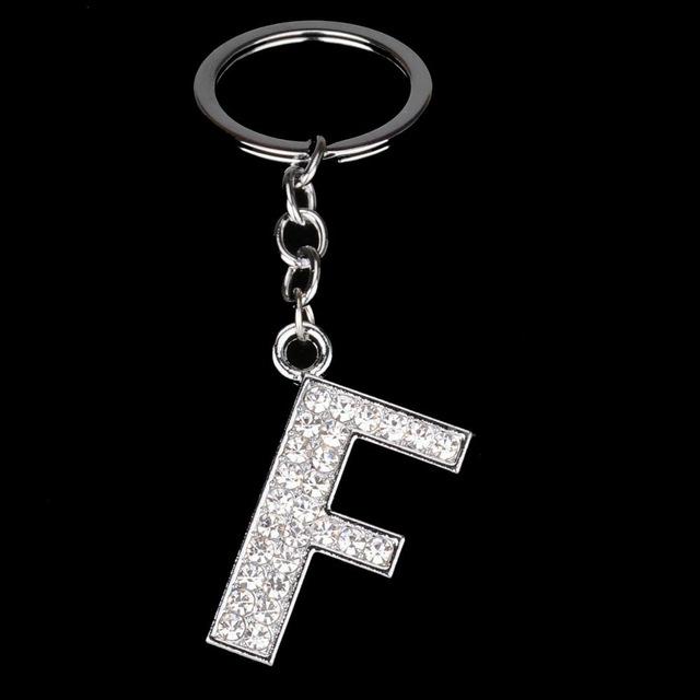 Name Latter Silver Rhinestone Keychain - The TC Shop