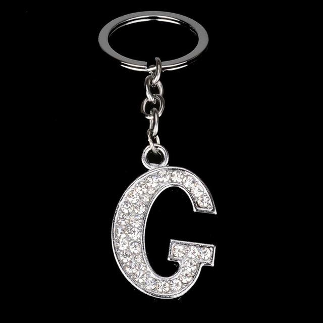 Name Latter Silver Rhinestone Keychain - The TC Shop