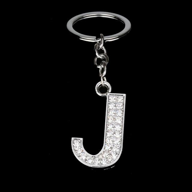 Name Latter Silver Rhinestone Keychain - The TC Shop