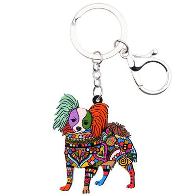 Papillon Dog Enamel Keychain